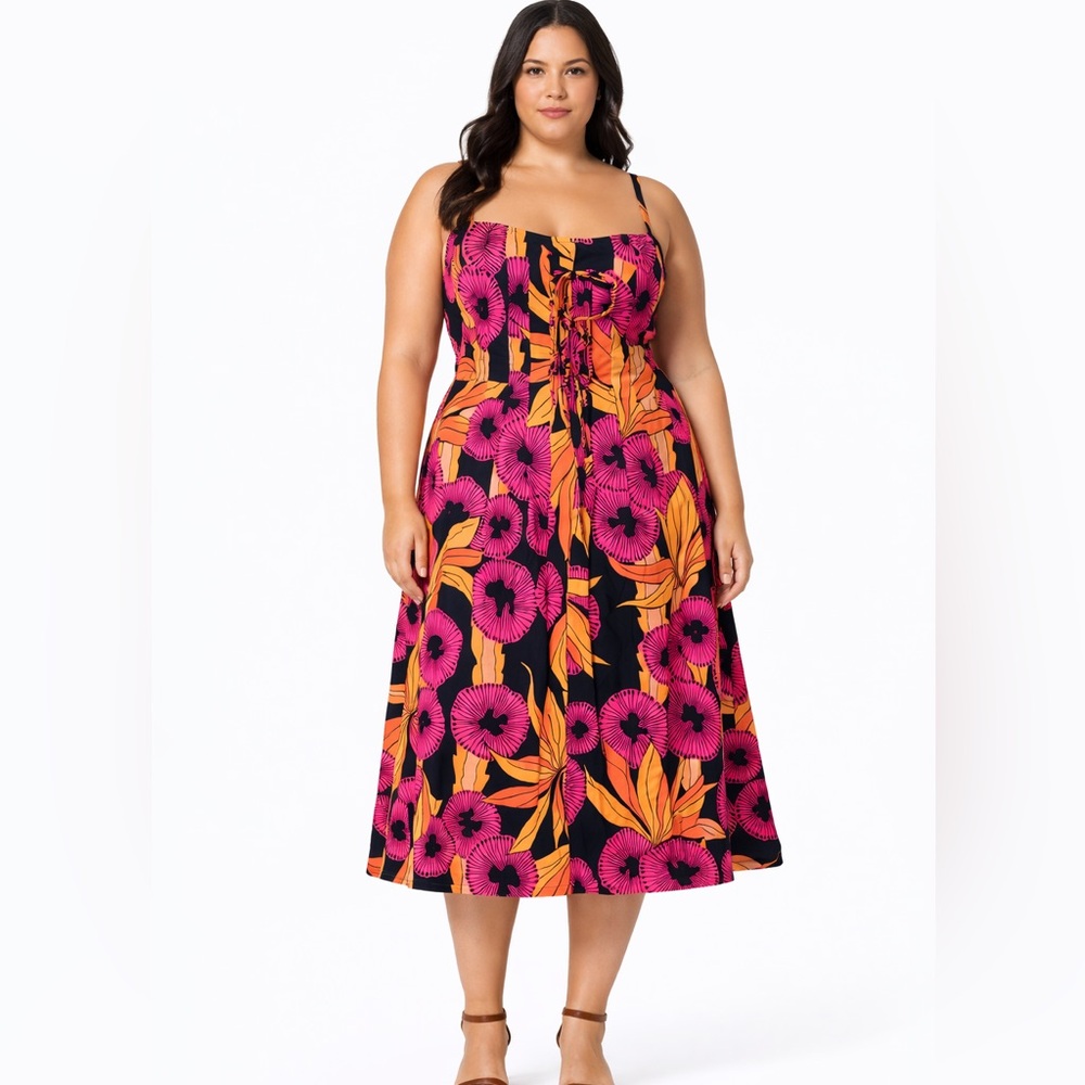 Derek Lam Pink and Orange Floral Midi Dress